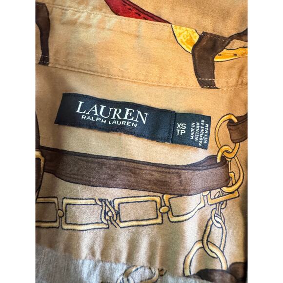 Lauren Ralph Lauren Black Label XS Belting Print Cotton Shirt Equestrian Blouse - Picture 3 of 10